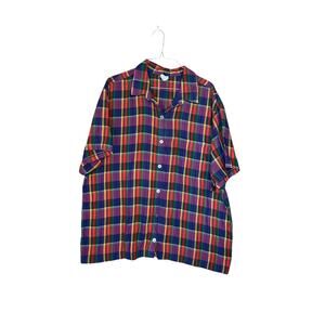 Vintage Colorful Plaid Short Sleeve Men's Shirt Size Large Classic Timeless Bold